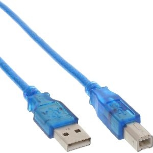 InLine® USB 2.0 Kabel, A an B, blau-transparent, 3m 34535B