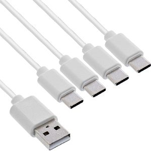 InLine® USB 4in1 Y-Ladekabel, 1x USB-A Stecker an 4x USB-C Stecker, weiß, 2m 35142W