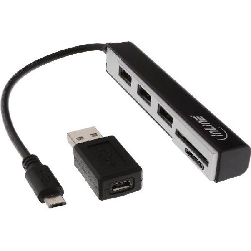InLine® USB OTG Cardreader &amp; 3-fach USB 2.0 Hub, für SDXC/microSD, mit Adapter 66775C