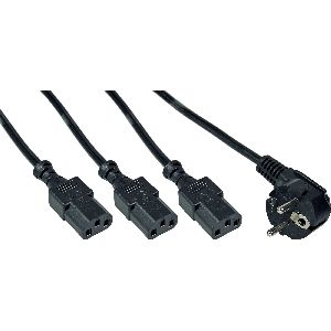 InLine® Netz-Y-Kabel, 1x Schutzkontakt ST / 3x Kaltgeräte ST, Ver. 3 (2m+1/3/2m) 16653H