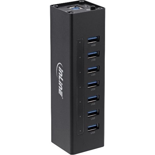 InLine® USB 3.2 Hub, 7 Port, Aluminiumgehäuse, schwarz, mit 2,5 A Netzteil 35395B
