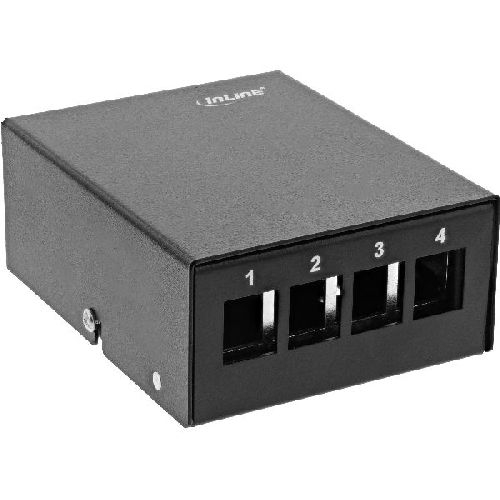 InLine® Patchfeld-Dose Aufputz für 4x Keystone RJ45, Metall, schwarz RAL9005 76264S