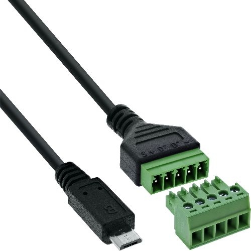 InLine® Micro USB Stecker an Terminalblock, 5pol, mit Kabel 92504C