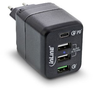 InLine® USB Netzteil, 4-port Ladegerät, USB-C PD+QC4 / QC3, 45W, schwarz 31512S