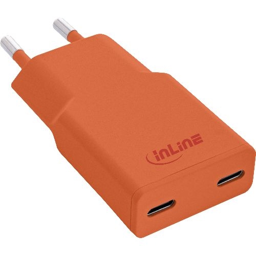 InLine® USB-C Ladegerät, 30W, GaN, Dual USB-C, PD/PPS, Papaya/orange 31590O