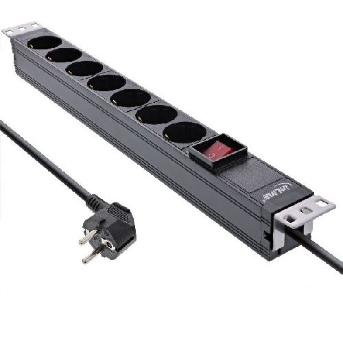 InLine® 19 Steckdosenleiste, 7-fach Schutzkontakt, mit Schalter, 2m, schwarz 16411S