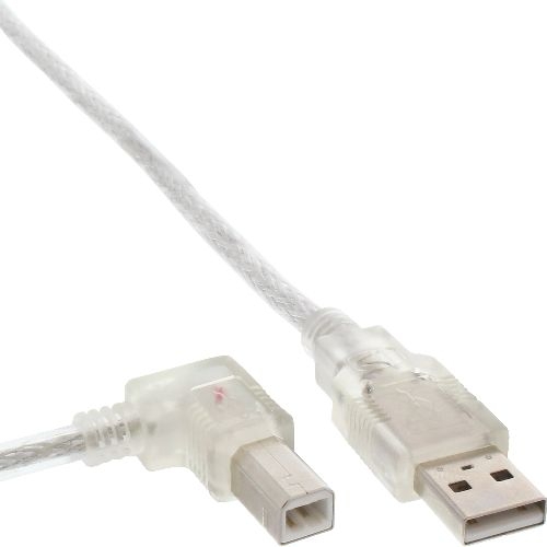 InLine® USB 2.0 Kabel, A an B links abgewinkelt, transparent, 2m 34520L