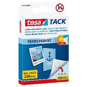 tesa® TACK Klebepads, 200 Stück, wiederverwendbar, transparent 11620H