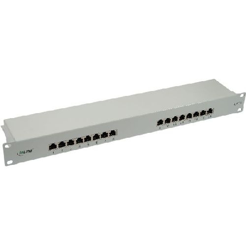 InLine® Patchfeld Cat.6, 16-fach, 48,26cm (19), 1HE, lichtgrau, RAL7035 76216
