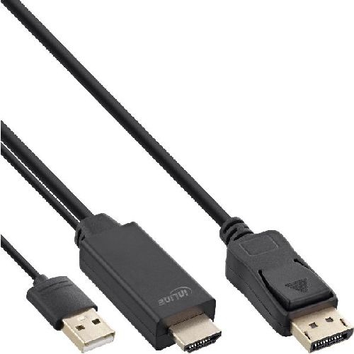 InLine® HDMI zu DisplayPort Konverter Kabel, 4K/30Hz, schwarz, 1,5m 17164P