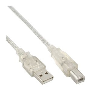 InLine® USB 2.0 Kabel, A an B, transparent, 0,3m 34503T