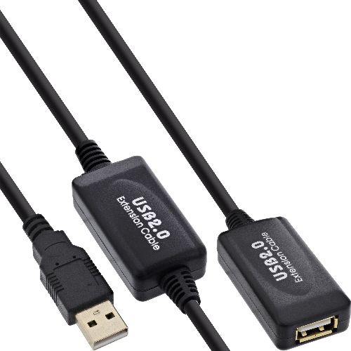 InLine® USB 2.0 Aktiv-Verl., mit Signalverstärkung "Repeater", ST A / BU A, 25m 34614I