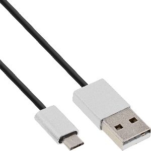 InLine® Micro-USB 2.0 Kabel, USB-A ST an Micro-B ST, schwarz/Alu, flexibel, 5m 31750I