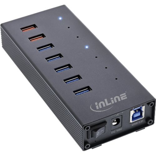 InLine® USB 3.0 Hub, 7 Port, Aluminiumgehäuse mit 2,5A Netzteil, schwarz 35395I
