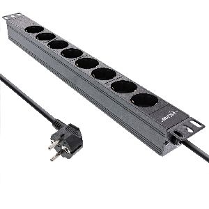 InLine® 19&quot; Steckdosenleiste, 8-fach Schutzkontakt, ohne Schalter, 2m, schwarz 16418I