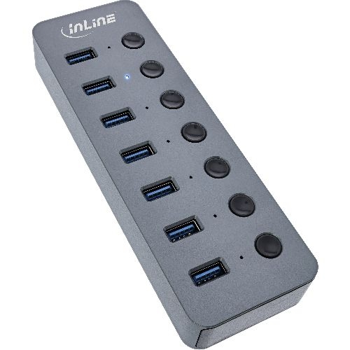 InLine® USB 3.2 Gen.1, 7-Port, mit Schalter, Aluminium, grau, mit Netzteil 35395D