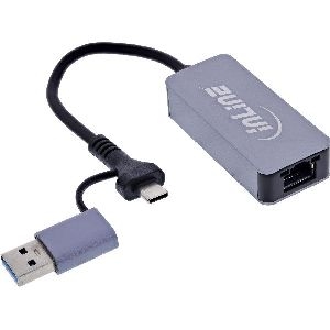 InLine® USB 3.2 zu 5 Gb/s Netzwerk-Adapter, USB-C+USB-A Adapter zu RJ45 33380T