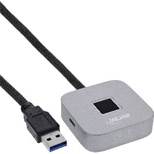 InLine® USB Fingerabdruckscanner mit Hub, Windows Hello kompatibel 1,5m silber 41360K