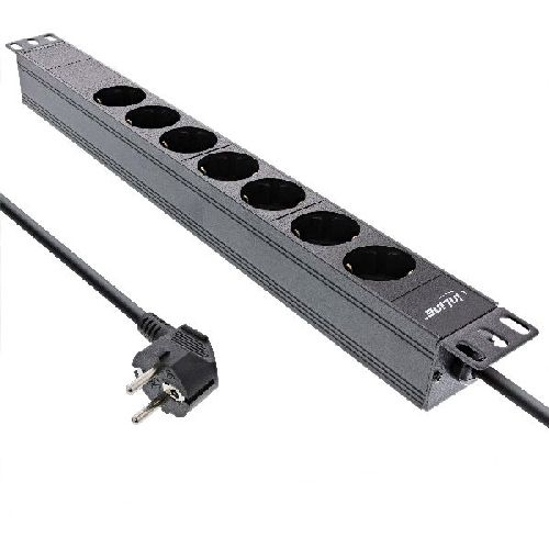 InLine® 19 Steckdosenleiste, 7-fach Schutzkontakt, ohne Schalter, 2m, schwarz 16417I