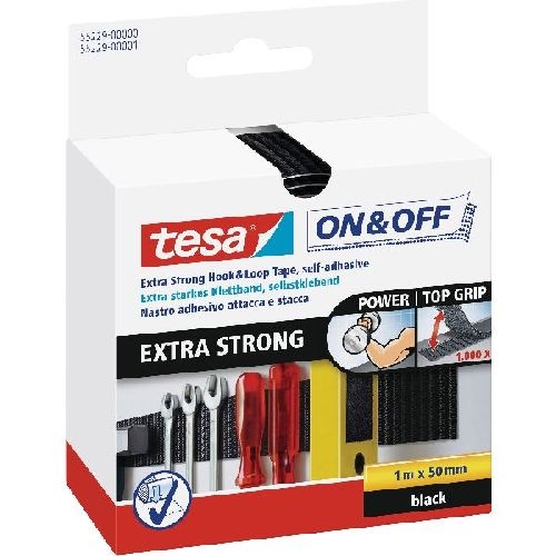 tesa On- &amp; Off-Klettband extra stark, 1m x 50mm, schwarz 11631