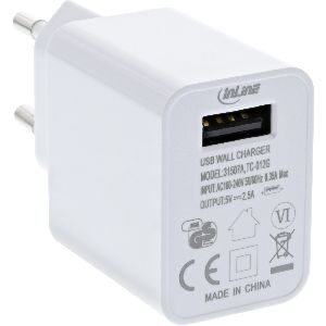 InLine® USB Ladegerät Single, Netzteil, 100-240V zu 5V/2,5A, weiß 31507A