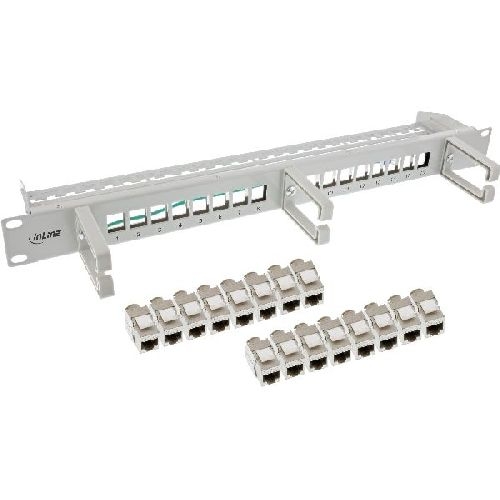 InLine® Patchfeld Cat.6A 16-fach, mit 3 Bügeln, 16 Keystones, 19, 1HE, grau 76822C