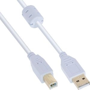 InLine® USB 2.0 Kabel, A an B, weiß / gold, mit Ferritkern, 10m 34550W