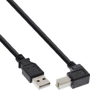 InLine® USB 2.0 Kabel USB-A auf USB-B, unten abgewinkelt, schwarz, 2m 34520U