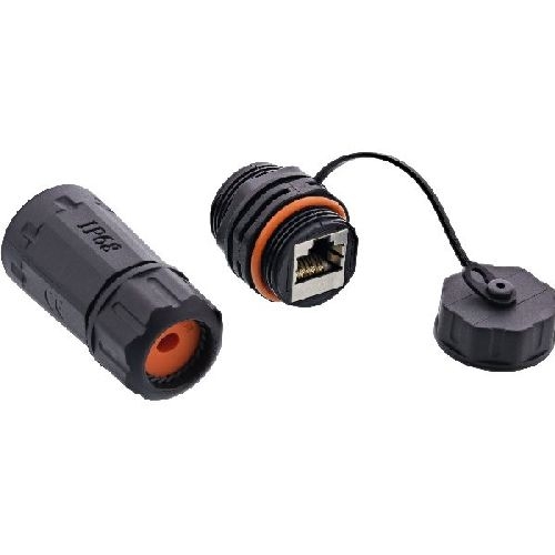 InLine® Patchkabelkupplung, RJ45 Cat.6A, IP68, für Industrie, mit Staubkappe 69990T
