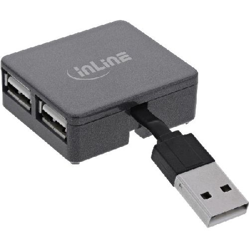 InLine® USB 2.0 4-Port Hub, USB-A Stecker auf 4x USB-A Buchse, Kabel 4cm 33293L