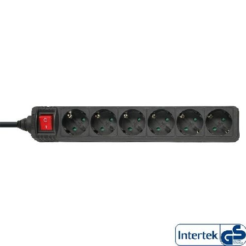 InLine® Steckdosenleiste, 6-fach Schutzkontakt, mit Schalter, schwarz, 1,5m 16461S