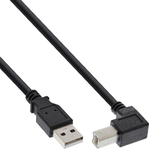 InLine® USB 2.0 Kabel USB-A auf USB-B, unten abgewinkelt, schwarz, 0,3m 34503U