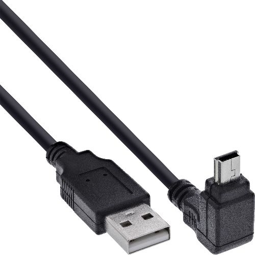 InLine® USB 2.0 Mini-Kabel, ST A/Mini-B ST (5pol) oben abgew. 90°, schwarz, 2m 34120