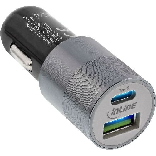 InLine® USB 36W KFZ Ladegerät QC 3.0, USB-A + USB-C, PD 3.0, 12/24V DC, schwarz 31502S