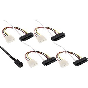 InLine® Mini SAS HD Kabel, SFF-8643 zu 4x SFF-8482 (29-pol.) + Strom, 0,5m 27632A