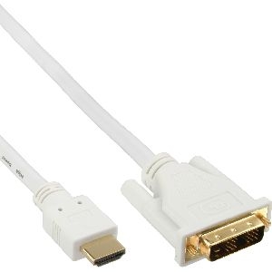 InLine® HDMI-DVI Kabel, weiß / gold, HDMI Stecker auf DVI 18+1 Stecker, 1m 17661U