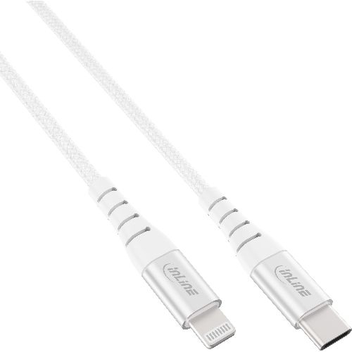 InLine® USB-C Lightning Kabel, für iPad, iPhone, iPod, silber/Alu, 1m MFi 31450C