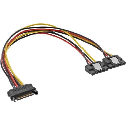 InLine® SATA Strom-Y-Kabel, SATA Buchse an 2x SATA ST mit Lasche, 0,30m 29683C