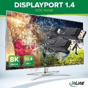 InLine® DisplayPort 1.4 AOC Kabel, 8K4K, DisplayPort Stecker abnehmbar, 50m 17250O