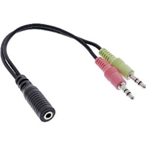InLine® Audio Headset Adapterkabel, 2x 3,5mm Stecker an 3,5mm Buchse CTIA, 0,15m 99312I