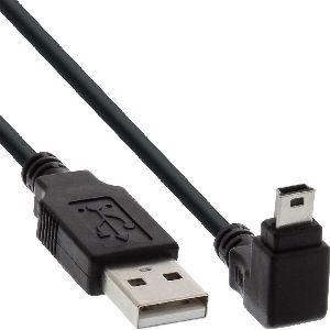 InLine® USB 2.0 Mini-Kabel, ST A/Mini-B ST 5pol, unten abgew. 90°, schwarz, 0,3m 34203