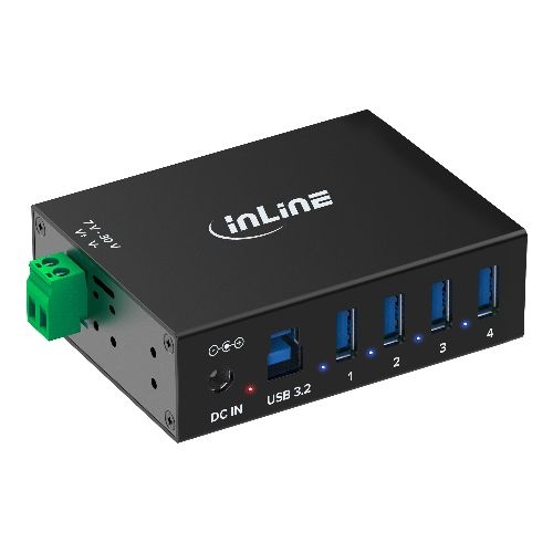 InLine® USB 3.2 Gen.1 Industrie-Hub, 4 Port, Aluminiumgehäuse, mit Netzteil 35396A