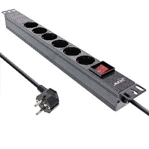 InLine® 19&quot; Steckdosenleiste, 6-fach Schutzkontakt, mit Schalter, 2m, schwarz 16415S