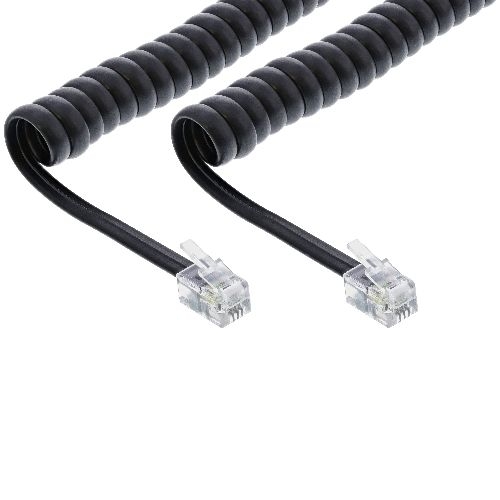 InLine® Spiralkabel, RJ10 Stecker / Stecker, schwarz, 1:1 belegt, max. 4m 18895A