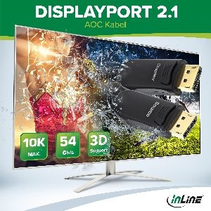 InLine® DisplayPort 2.1 AOC Kabel, UHBR 13.5, optisch, aktiv, schwarz, 50m 17250A