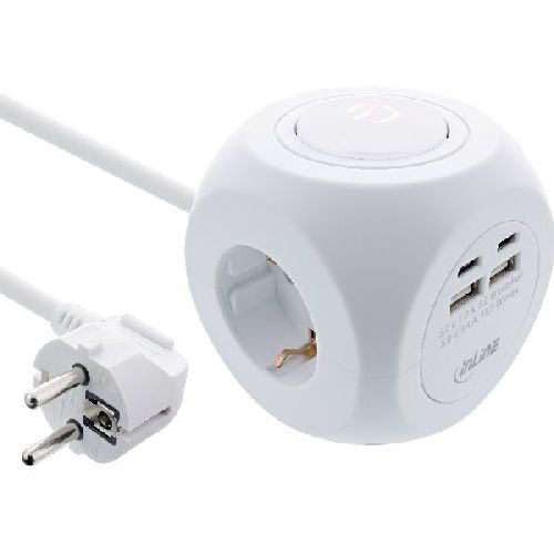 InLine® Charging Cube, 3x Schutzkontakt, 2x USB-C, 2x USB-A, weiß, 2m 16499A