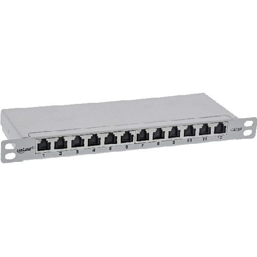 InLine® 10 Patchfeld Cat.6A 0,5HE 12-fach, lichtgrau, RAL7035, mit Staubschutz 76819A