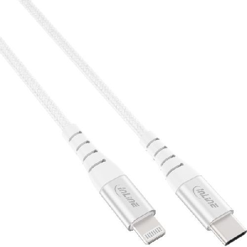 InLine® USB-C Lightning Kabel, für iPad, iPhone, iPod, silber/Alu, 1m MFi 31450C