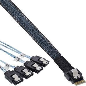 InLine® Slim SAS Kabel, SFF-8654 4i zu 4x SATA 7-pin, 12Gb/s, 0,5m 27646A