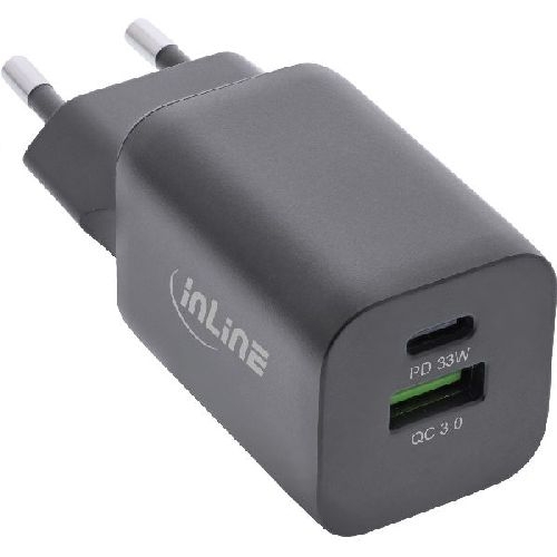 InLine® Power Delivery + Quick Charge USB Netzteil, 33W, USB-A + USB-C, schwarz 31508C